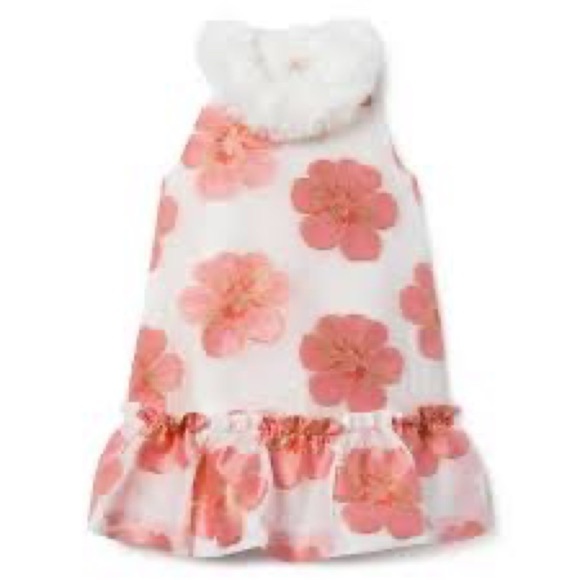 Janie and jack coral floral faux fur trim dress